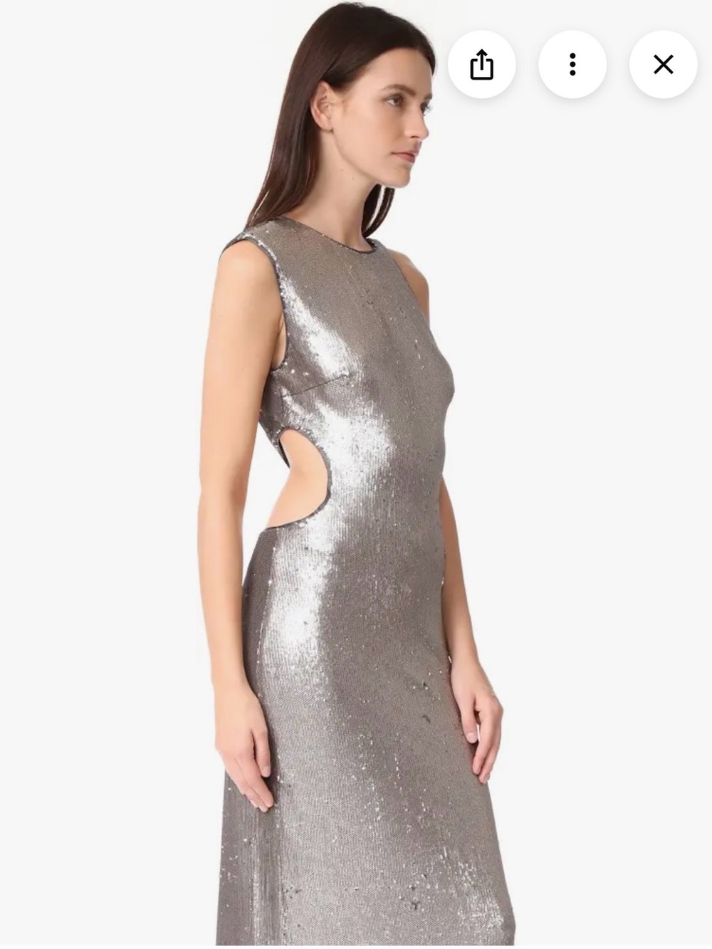 Halston Heritage Metallic Sequin Cutout Gown Antique Silver Size 12 NWT